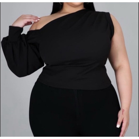 NEW Win Win Black Plus Size Top One Shoulder Bubble Sleeve Size 3XL - Picture 1 of 9